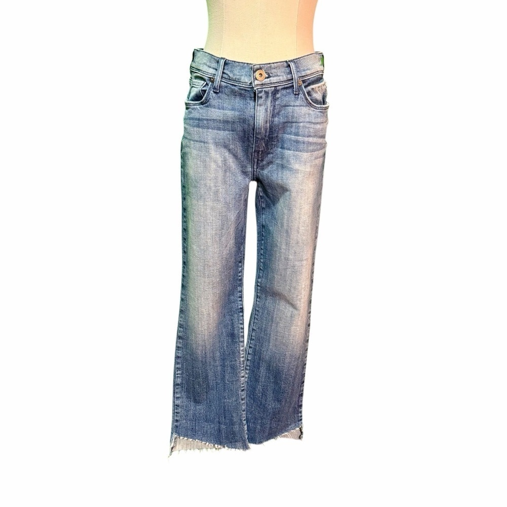 Pistola Medium Blue Wash Raw Asymmetric Hem Cropped Jeans Size 27